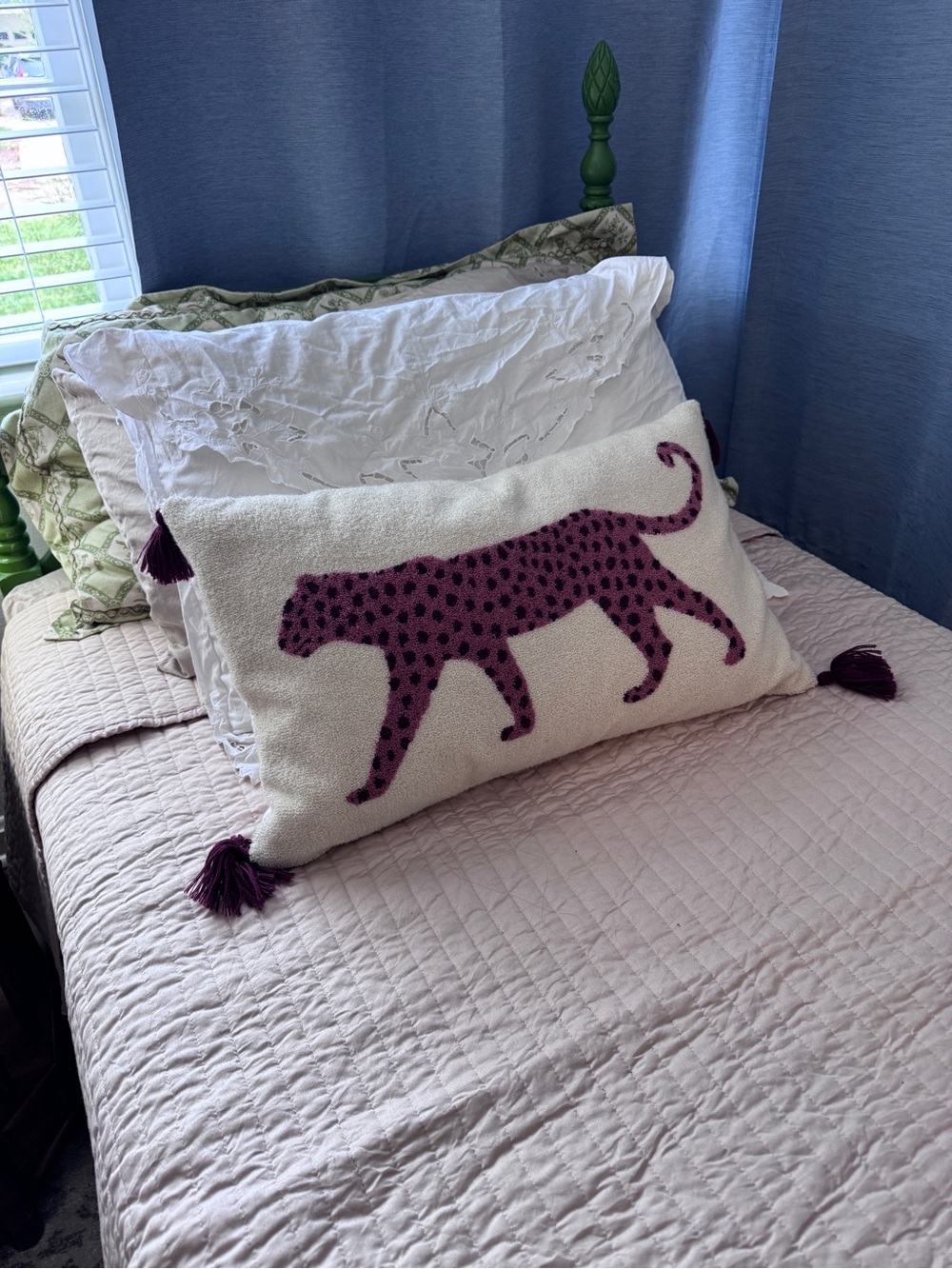 Drew Barrymore Flower Home Walking Leopard Boucle Embroidered Throw Pillow